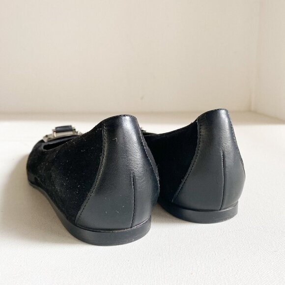 Donald J Pliner Black Suede Metal Monogram Detail Square Toe Flats 8M - Picture 5 of 8